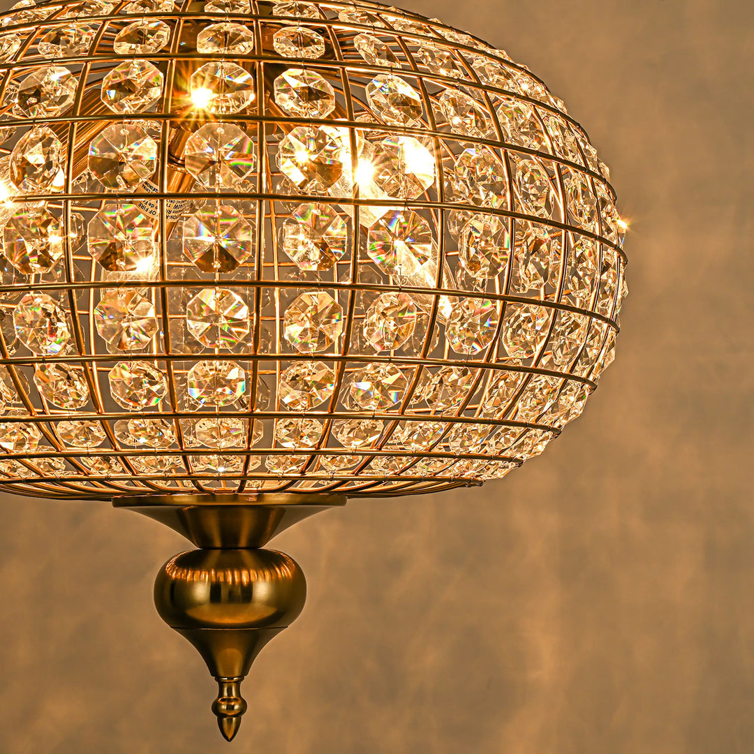 Retro French 4/5-Light Antique Brass Globe Crystal Chandelier for Living/Dining Room