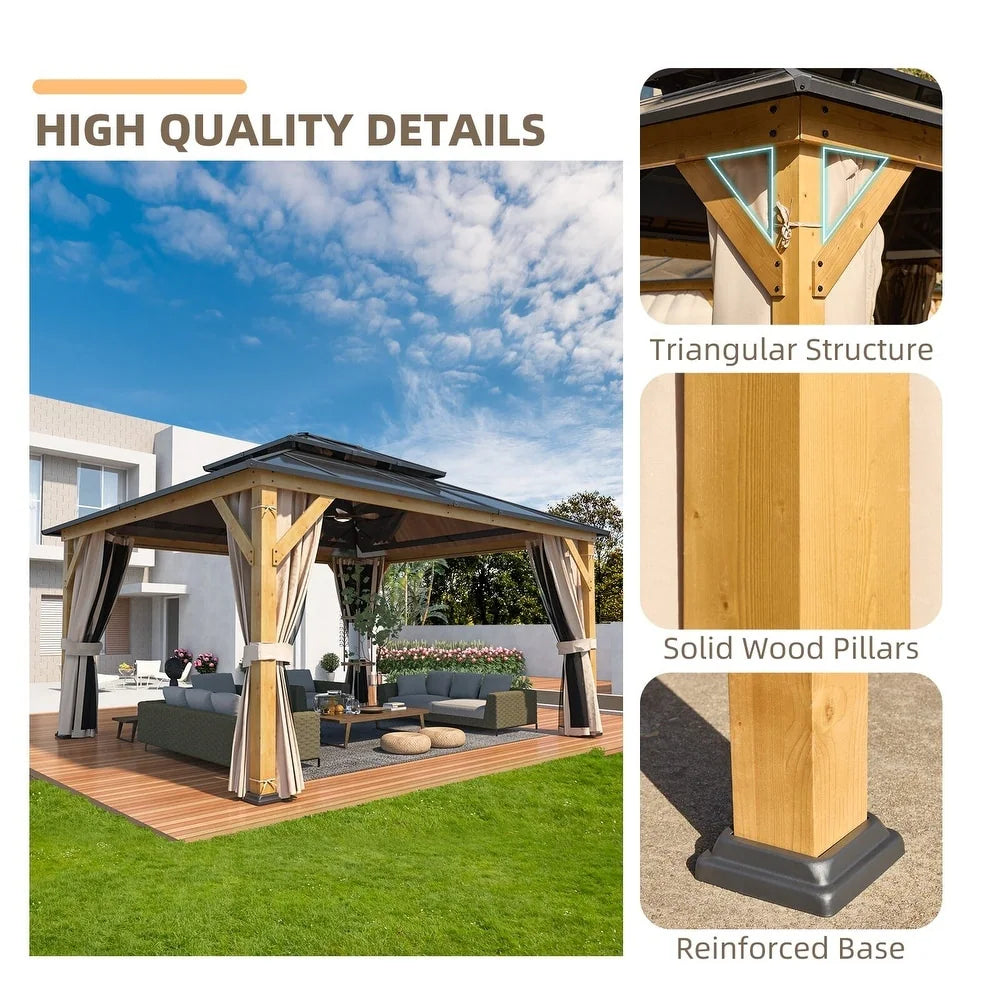 Hardtop Wood Gazebo with Double Roof – Free Dust Cover with 12X16 or 12X20 Model – Waterproof Outdoor Gazebo