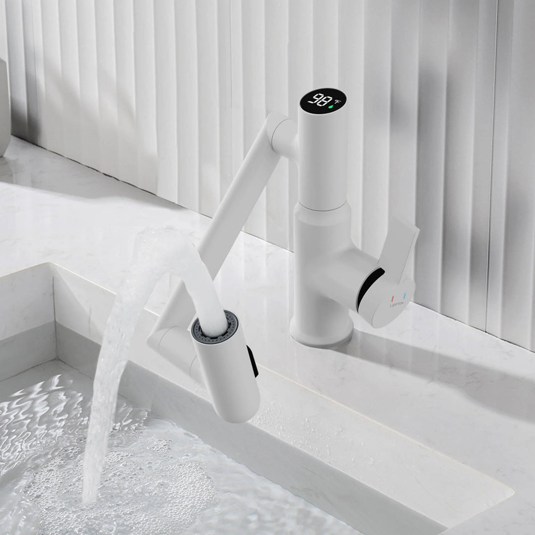 Rotatable Bathroom Faucet with Temperature Display in Fahrenheit (Batteries-Free), BF2204