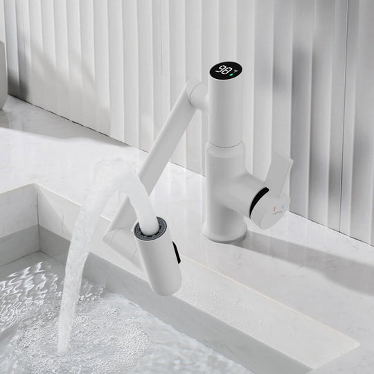 Rotatable Bathroom Faucet with Temperature Display in Fahrenheit (Batteries-Free), BF2204