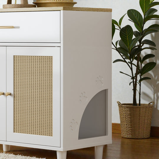 Cat Litter Box Enclosure with Scratch Pad, Hidden Litter Box Furniture Cabinet for Living Room or Office