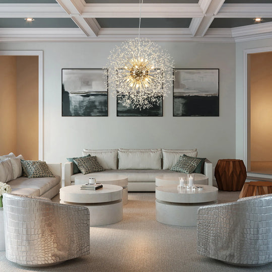 Contemporary 16/20/24/30-Light Glam Oversized Firework Crystal Sputnik Chandelier Dandelion Pendant Light, Includes Bulbs