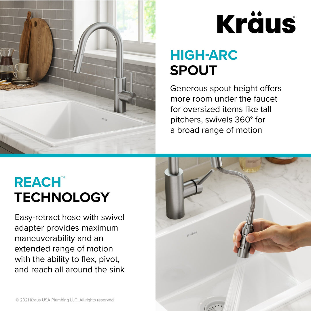 2-Function 1-Handle 1-Hole Pulldown Sprayer Brass Kitchen Faucet