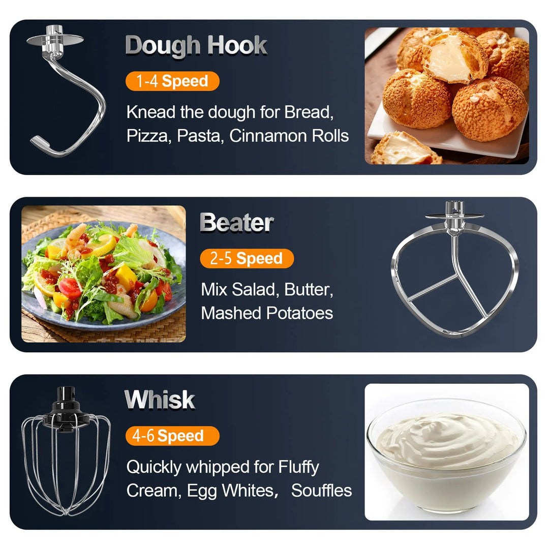 5.3 Qt Digital Display Stand Kitchen Food Mixer 6 Speed with Egg Whisk, Dough Hook & Flat Beater