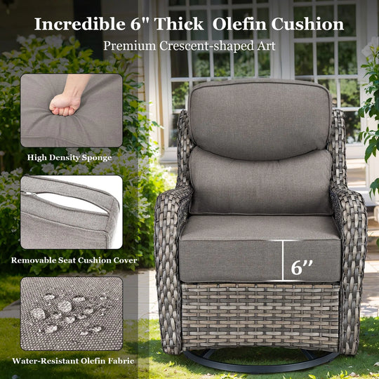 Outdoor Patio Sofa Swivel Chair with 6-Inch Thick Cushions Set