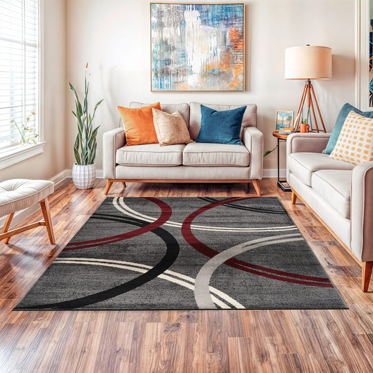 Contemporary Abstract Circles Design Area Rug