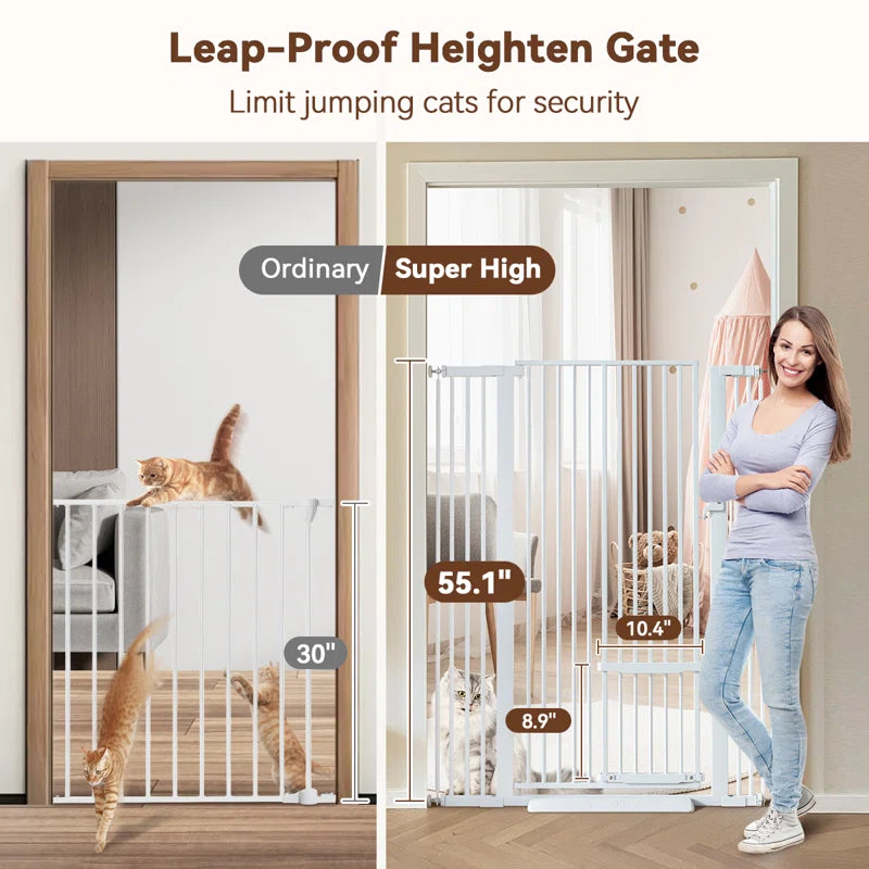 Ermila 55.1" Extra Tall Pet Gate, 29.5-40.6" Extra Wide Heavy Duty Metal Safety Gates, Dog Gates Baby Gates with Adjustable Cat Door