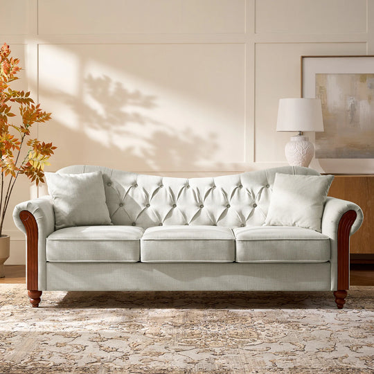 Mario Traditional 83"Wide Tufted Sofa with Solid Wood Legs and Pillows by