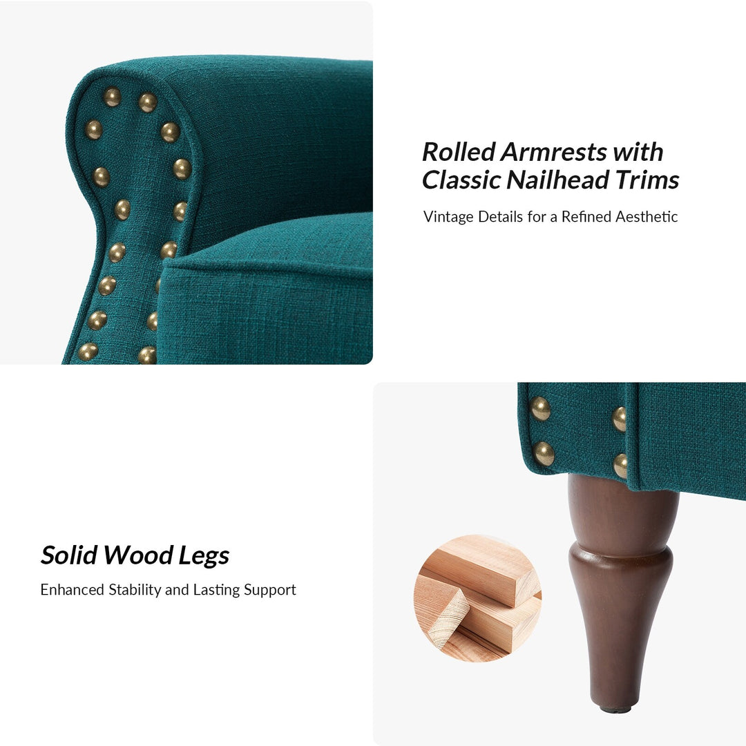 Nyctelius Upholstered Comfy Accent Chair with Turned Wooden Legs and Nailhead Trim Set of 2 by