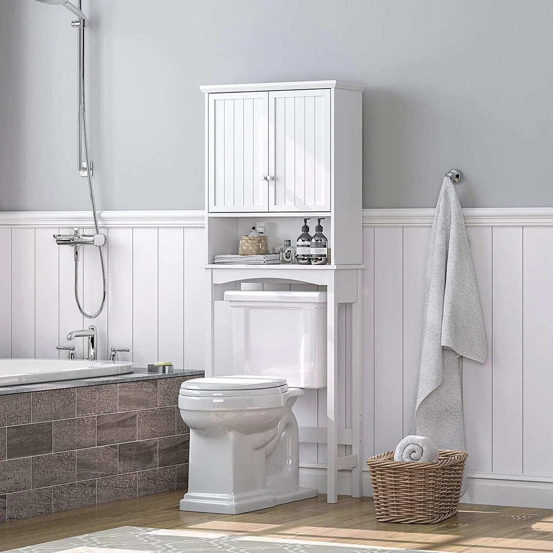 Spirich Bathroom Storage over the Toilet, Bathroom Cabinet Organizer with Adjustable Shelves and Double Doors, White