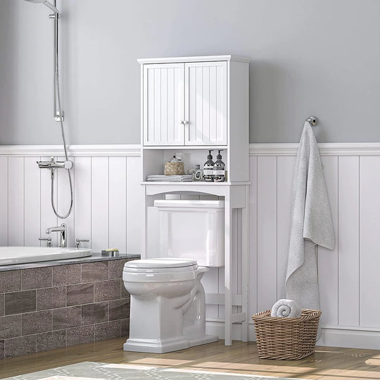 Spirich Bathroom Storage over the Toilet, Bathroom Cabinet Organizer with Adjustable Shelves and Double Doors, White