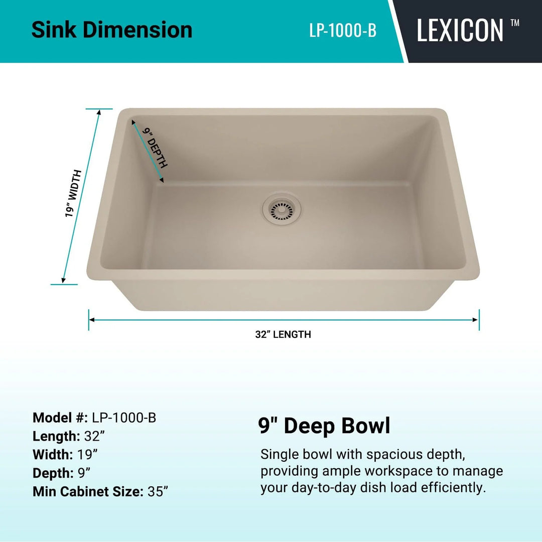 Drop-In Quartz 32 Inch Single Bowl Kitchen Sink Kit - 32"X19"