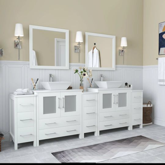 96-Inch Double Sink Bathroom Vanity Set with Engineered Marble Top and Free Mirror - 96 X 18.5 X 36 Inches