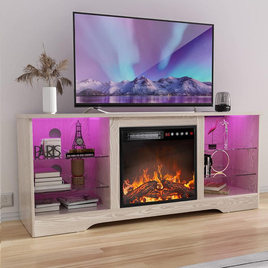 58" Fireplace TV Stand with 18'' Electric Fireplace,Modern Entertainment Center for 65'' Tvs,Tv Console