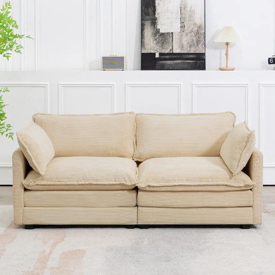 Corduroy Sectional Sofa with Removable Ottomans & Ultra-Soft Cushions for Living Room & Bedroom