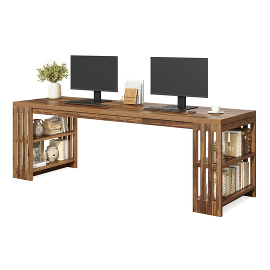 Two Person Desk with Bookshelf Computer Office Double Desk