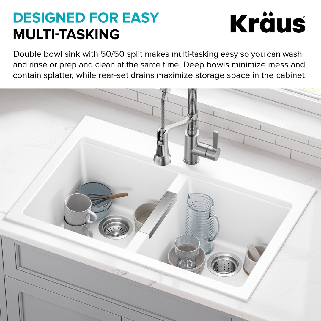 Granite 33 Inch 2-Bowl Undermount Drop-In Kitchen Sink