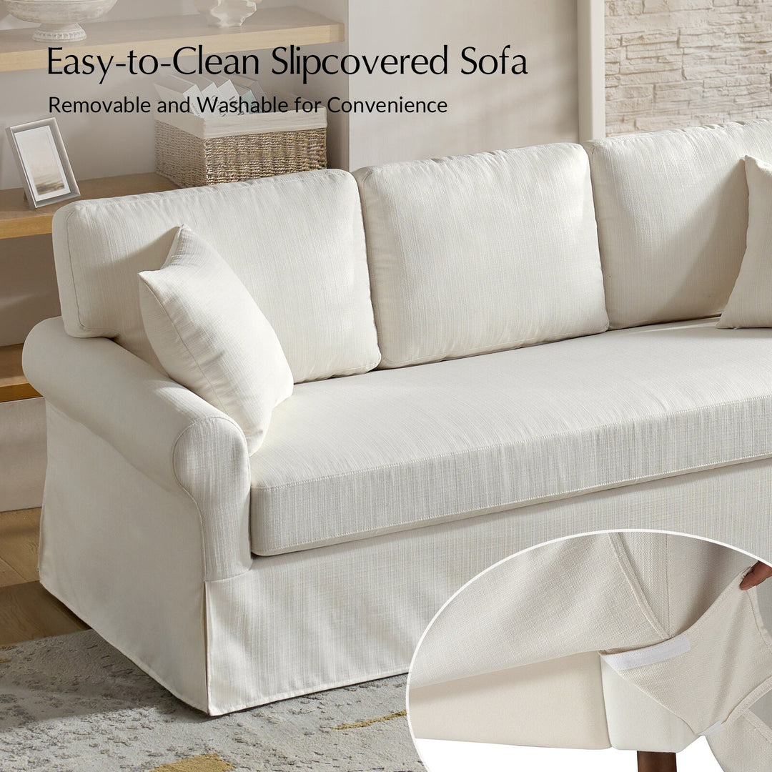 Enrico 82" Farmhouse Slipcovered Sofa with Rolled Armrest by