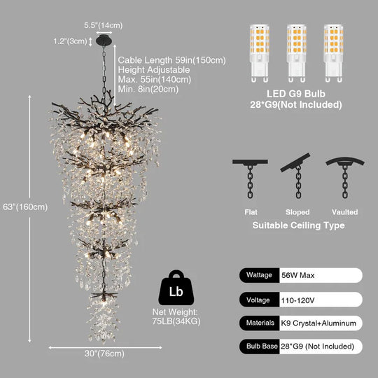 Crystal Dimmable LED Tiered Chandelier - 118In