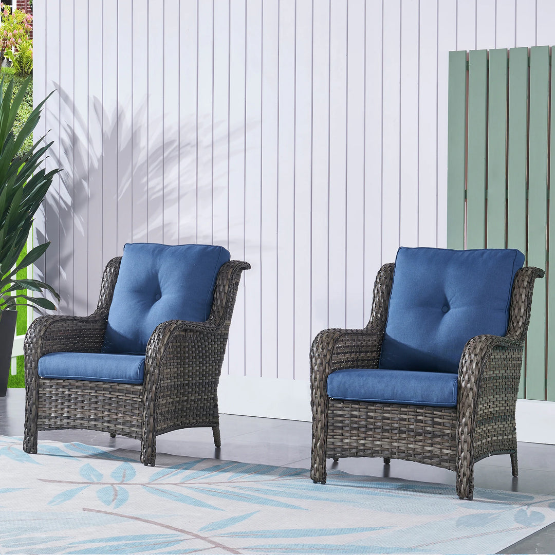 Outdoor Wicker High Back Club Chair with Cushions (Set of 2)