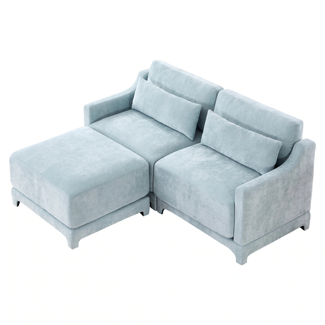 Modern Chenille 4-Seater Sofa with 2 Ottoman, Lumbar Cushions, Ergonomic Backrest, High-Resilience Spongeand Tufted Armrests