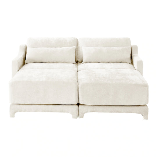 Modern Chenille 4-Seater Sofa with 2 Ottoman, Lumbar Cushions, Ergonomic Backrest, High-Resilience Spongeand Tufted Armrests