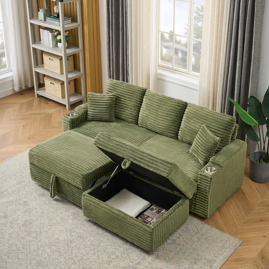 80" Cordylona Sofa, Cup Holder, Ottoman Storage