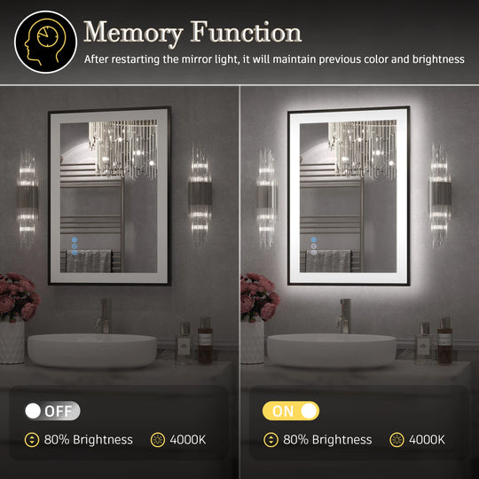 Extra Large Black Frame LED Bathroom Vanity Mirror with 3 Years Warranty and UL Certified