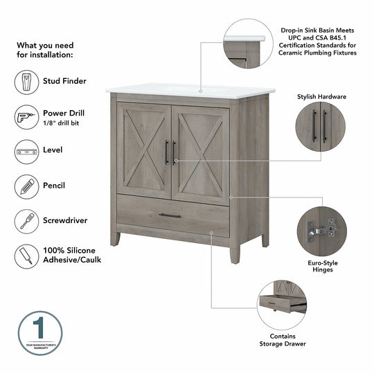Key West 64W Double Vanity with Sinks and Storage by