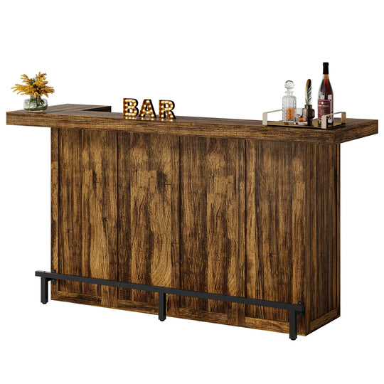 70.9" Wooden Home Bar Table with Wine Glass Holder, Pub Storage Unit Accent Table for Home Patio Basement