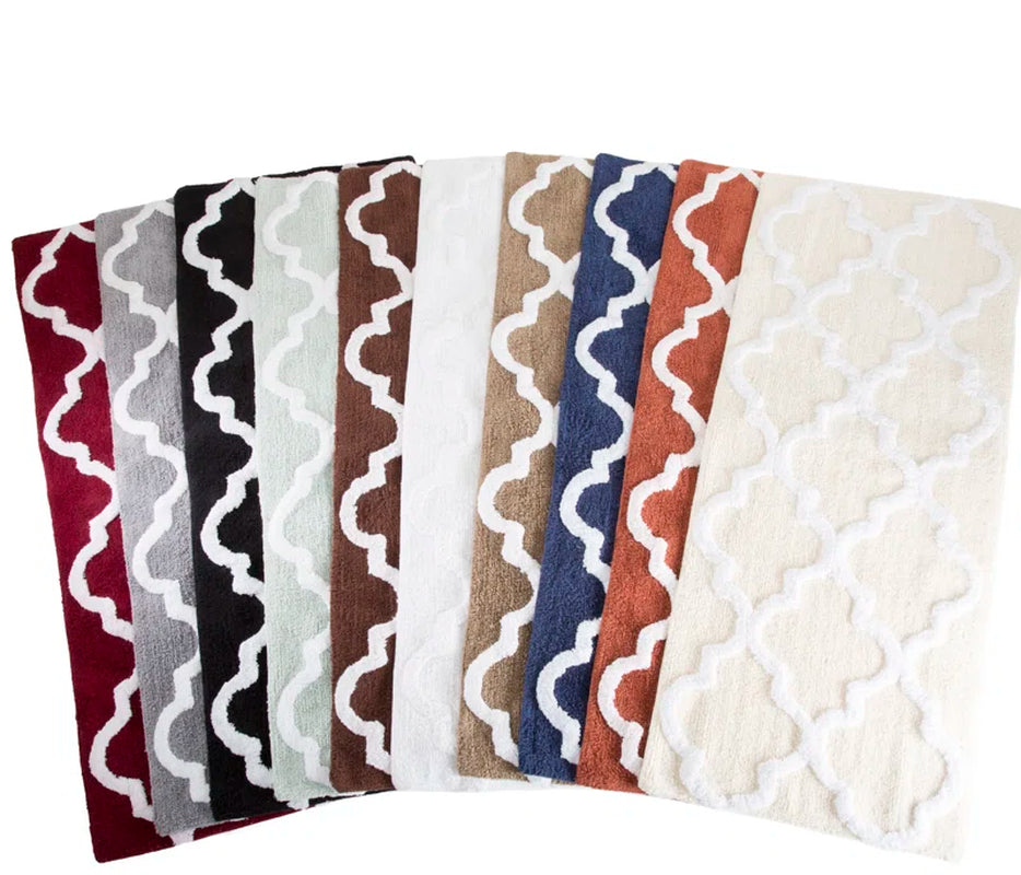 Freida 24X60-Inch Cotton Bathroom Rug with Trellis Pattern and Non-Slip Base - Machine Washable