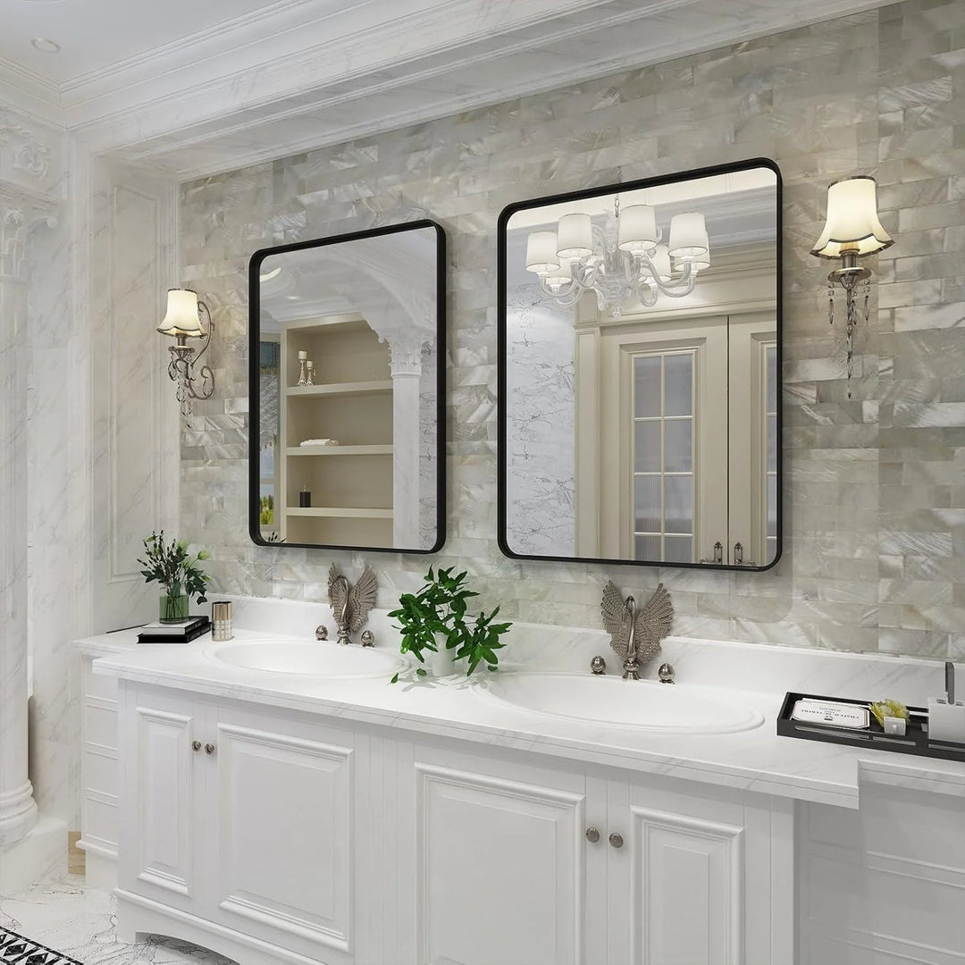 Aluminum Alloy Framed French Cleat Mounted Tempered Glass Wall Vanity Mirror