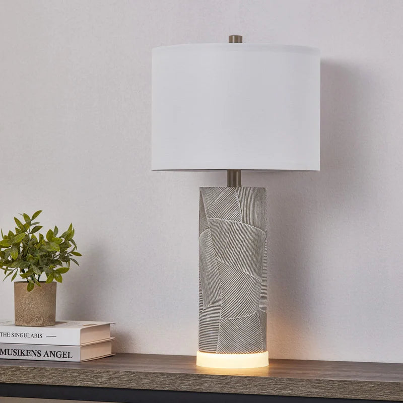 23.25 Inch Grey with Distressed White Table Lamp Set with Bulbs