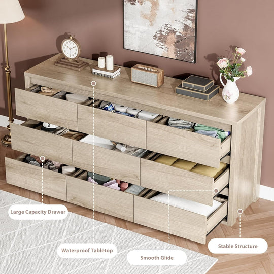 7-Drawer Dresser for Bedroom,Wide Wood Chest with Handle-Free Design,Modern Storage Cabinet for Living Room or Entryway