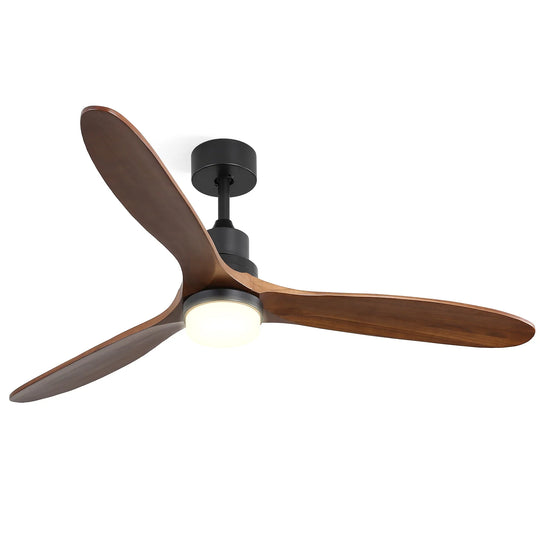 Sofucor 42"/48"/ 52"/60"Noiseless Walnut Wood Ceiling Fan with Remote Control, Integrated Light Optional