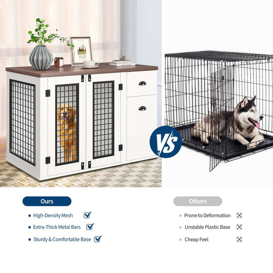 Dog Crate Furniture, with Drawer & Side Cabinet, Pet Kennel for Small to Medium Pet, White