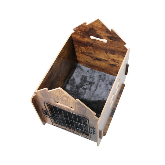 Byrn Wooden Pet House Indoor W/ Roof Dog House W/ Removable Mat and Lockable Door for Small Dog Cat