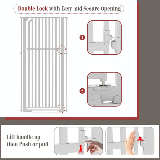 63" Extra Tall Pet Gate, Width Adjustable Pressure Mounted Cat Gate Auto-Close Dog Gate