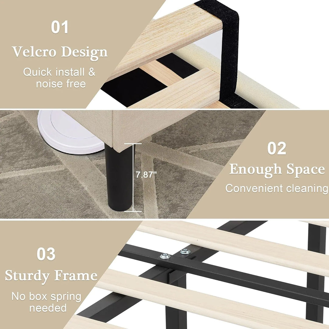 Javlergo Modern Upholstered Bed Frame with Height Adjustable Headboard Heavy-Duty Frame No Box Spring Needed