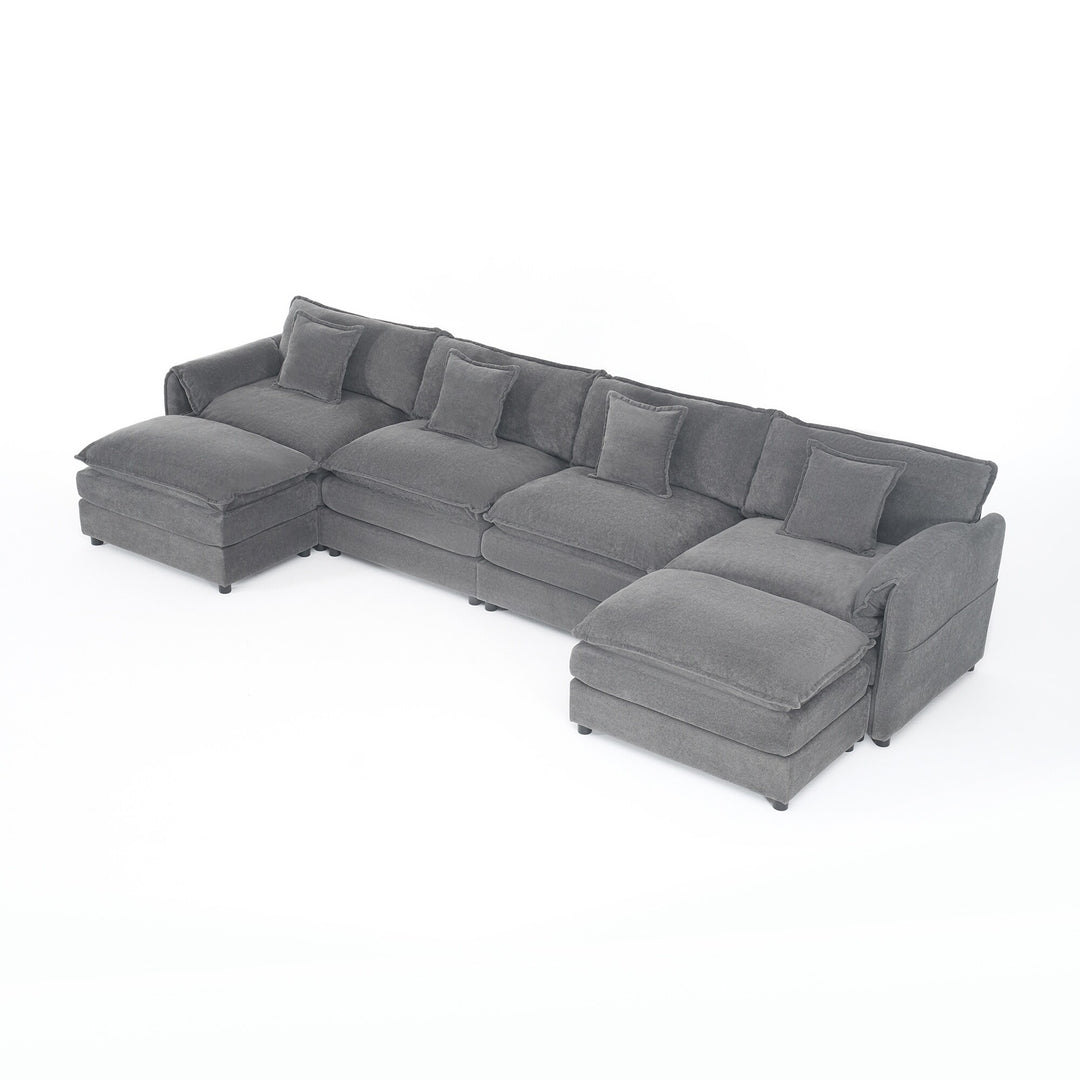 - 6-Piece Modular U-Shaped 143.31" Sectional Sofa with 2 Movable Ottomans