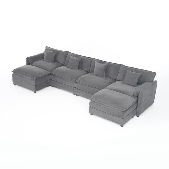 - 6-Piece Modular U-Shaped 143.31" Sectional Sofa with 2 Movable Ottomans
