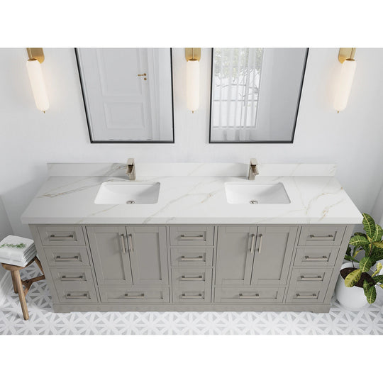 Willow Collection 84 in W X 22 in D X 36 in H Boston Double Bowl Sink Bathroom Vanity with Countertop