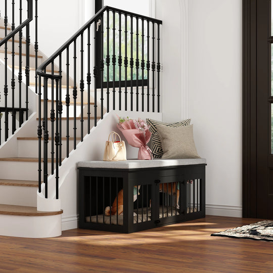 Chic Pet Haven: Luxe Wooden Dog Crate & Designer Home Bench - 47.2"
