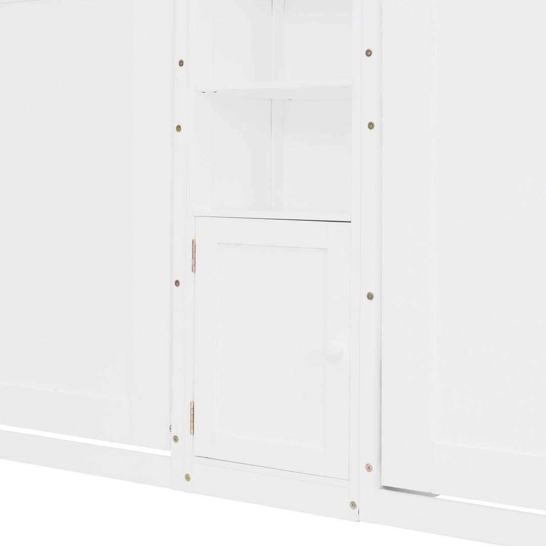 Dual Twin Size Wall Murphy Beds with Cabinets and Shelves, Space-Saving Design
