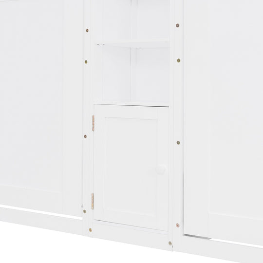 Dual Twin Size Wall Murphy Beds with Cabinets and Shelves, Space-Saving Design