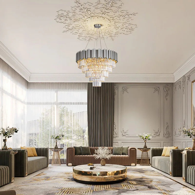 Large Crystal Chandelier - 35.4"Modern 6-Tier 17-Light Chrome Ceiling Light, Luxury K9 Crystal