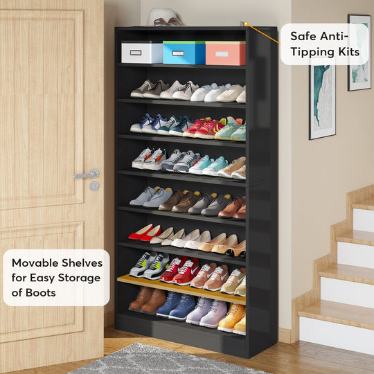 9 Tiers Shoe Cabinet, 40-45 Pairs Heavy Duty Wood Freestanding Shoe Storage Cabinet