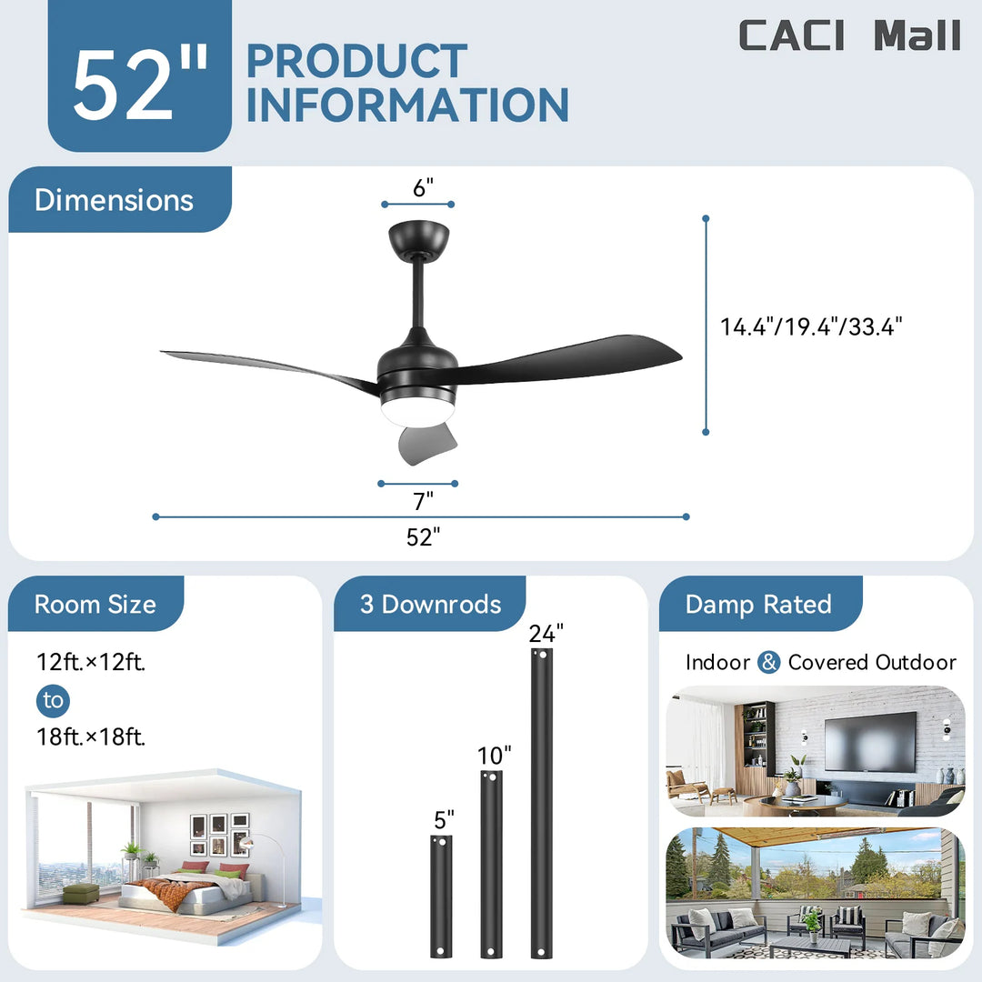 Sofucor 52/60 Inch Ceiling Fan with Integrated LED Light and Remote Control Quiet DC Motor