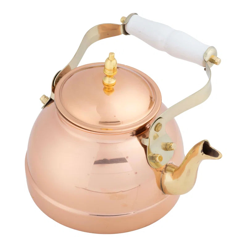 Copper Tea Kettle - Teapot for Stovetop with Copper Exterior, Nickel Lining, and Ceramic Handle - 7.25C/1.8Q Vintage-Style Kettle - Perfect for Tea, Coffee, or Cooking