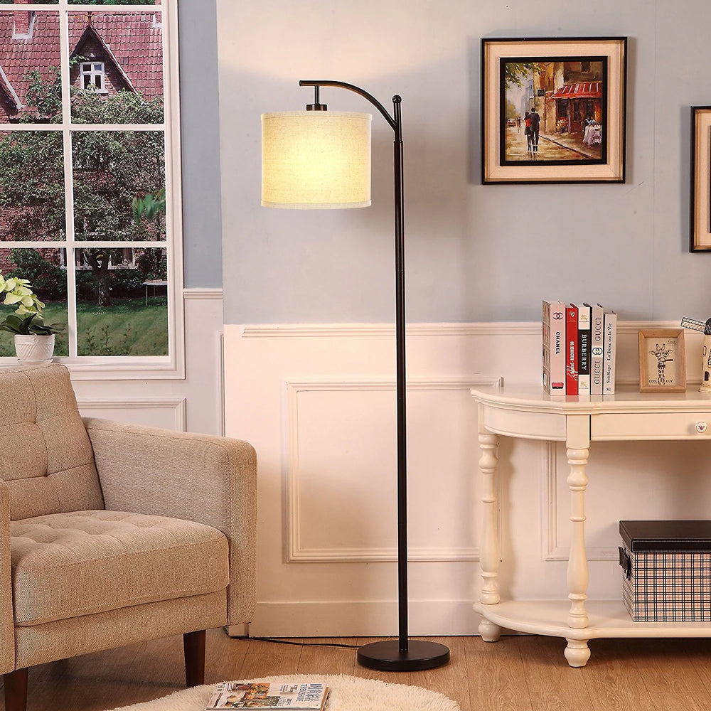 Montage 62 In. Mid-Century Modern LED Super Bright Floor Lamp with Beige Fabric Drum Shade